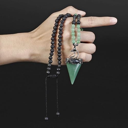 Miniatura 4 de Jovivi Collar de péndulo de cristal de aventurina verde natural de 0236in piedra de lava labradorita curativo chakra triangular cristal con luna 25