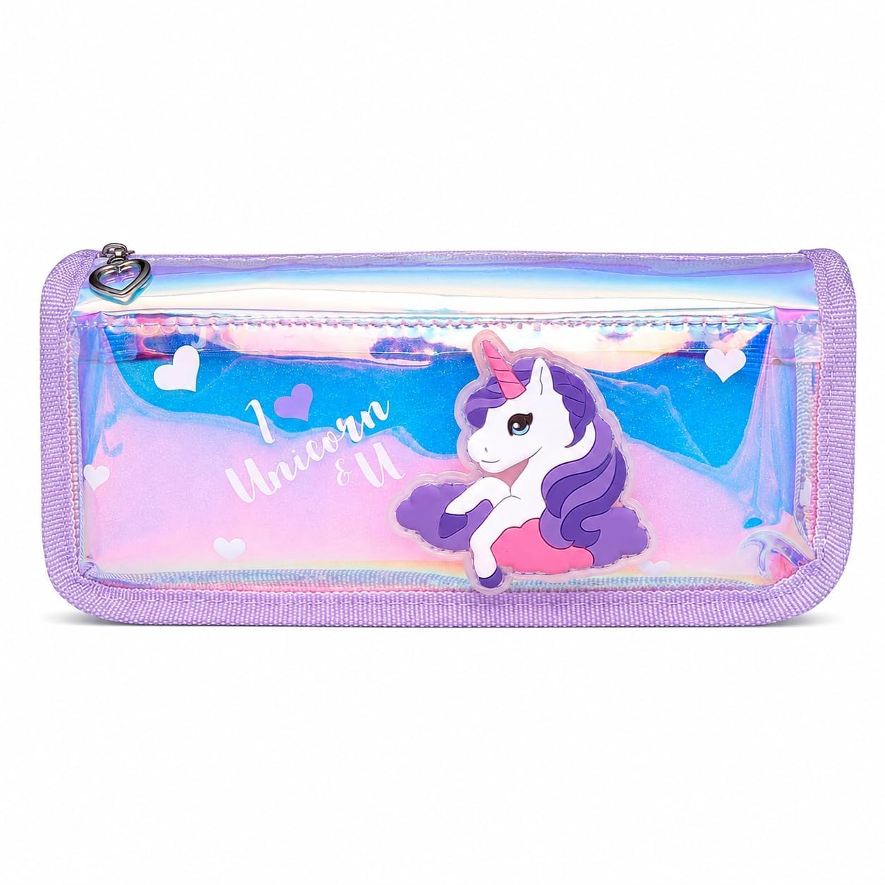 Unicorn 3D Pencil Pouch for Girls, Cute Stationery Case with Zipper (Purple)