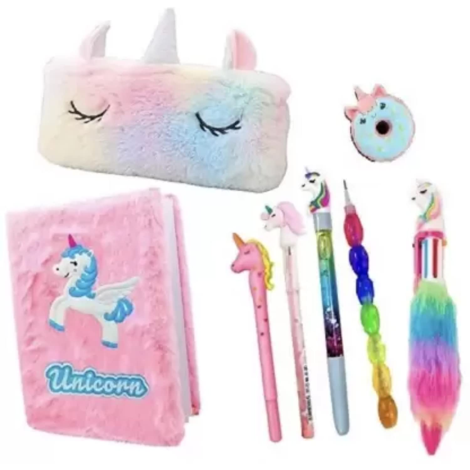 Urban Festivities Unicorn Stationery Combo- Unicorn Fur Pouch with Unicorn Fur Diary Unicorn Pens Pencil Fur Pen Earser for Girls Pencil Pouch Case for Kids Notebook School Stationery (Pack of 8) (B0C5DYFP3V) Amazon Price History, Amazon Price Tracker
