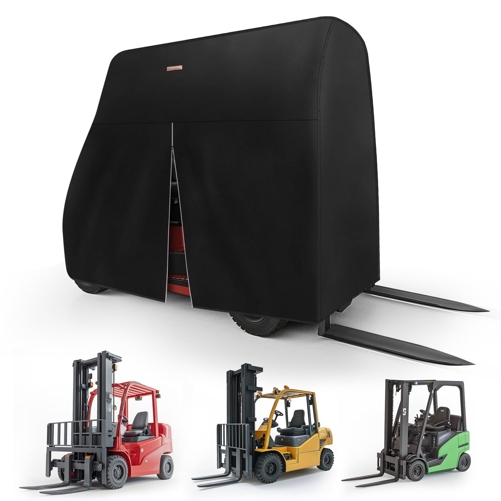 Forklift Cover 600D Fits All Forklifts Up to 8000Lbs All Weather - Waterproof, Sun Rain Snow UV Protection, Full Forklift Protection Cover with Zipper Door, Reflective Strips and Organizer Bag