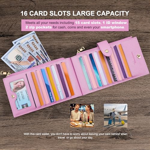 Travelambo RFID Wallet Women Large Size Bifold Multi Card Wallet Case with Zipper Pocke Credit Card Holder for Women - Thumbnail 5