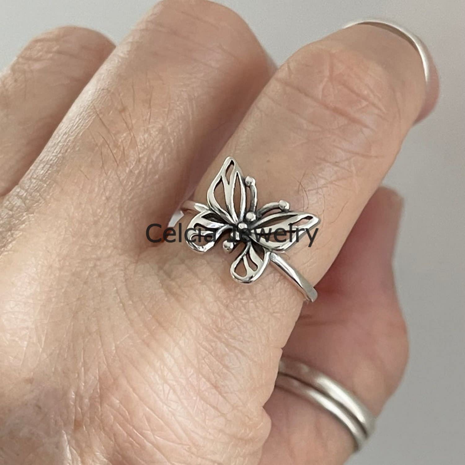 Anello a farfalla delicato in argento sterling puro 925, anello spirituale, anello boemo Boho, anello fatto a mano unico organico, anello minimalista, anello del giorno delle madri Super