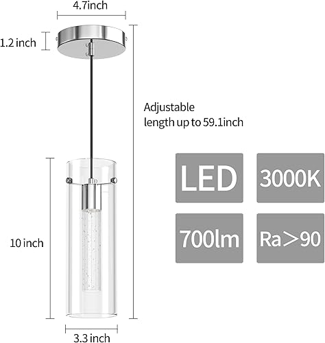 Miniatura 6 de Aipsun Luces colgantes para isla de cocina, paquete de 3 lámparas colgantes de cristal con burbujas de cristal, 3000 K, lámpara LED moderna para