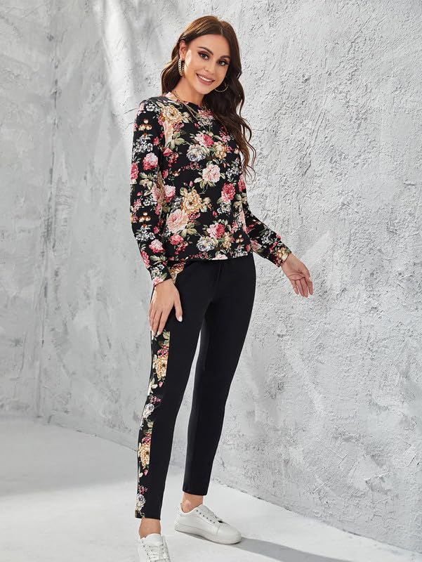 Image of DTR FASHION Multicolor Cotton Blend Styled With Floral Print Tracksuit | Co-ord Set For Women| Active Wear Suit Set For Women