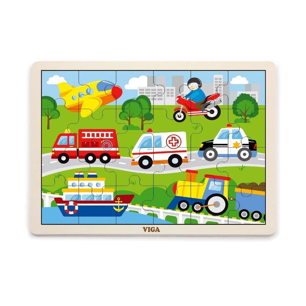 VIGA Wooden Puzzle - Transportation for Kids Ages 2+ Years, 24pcs