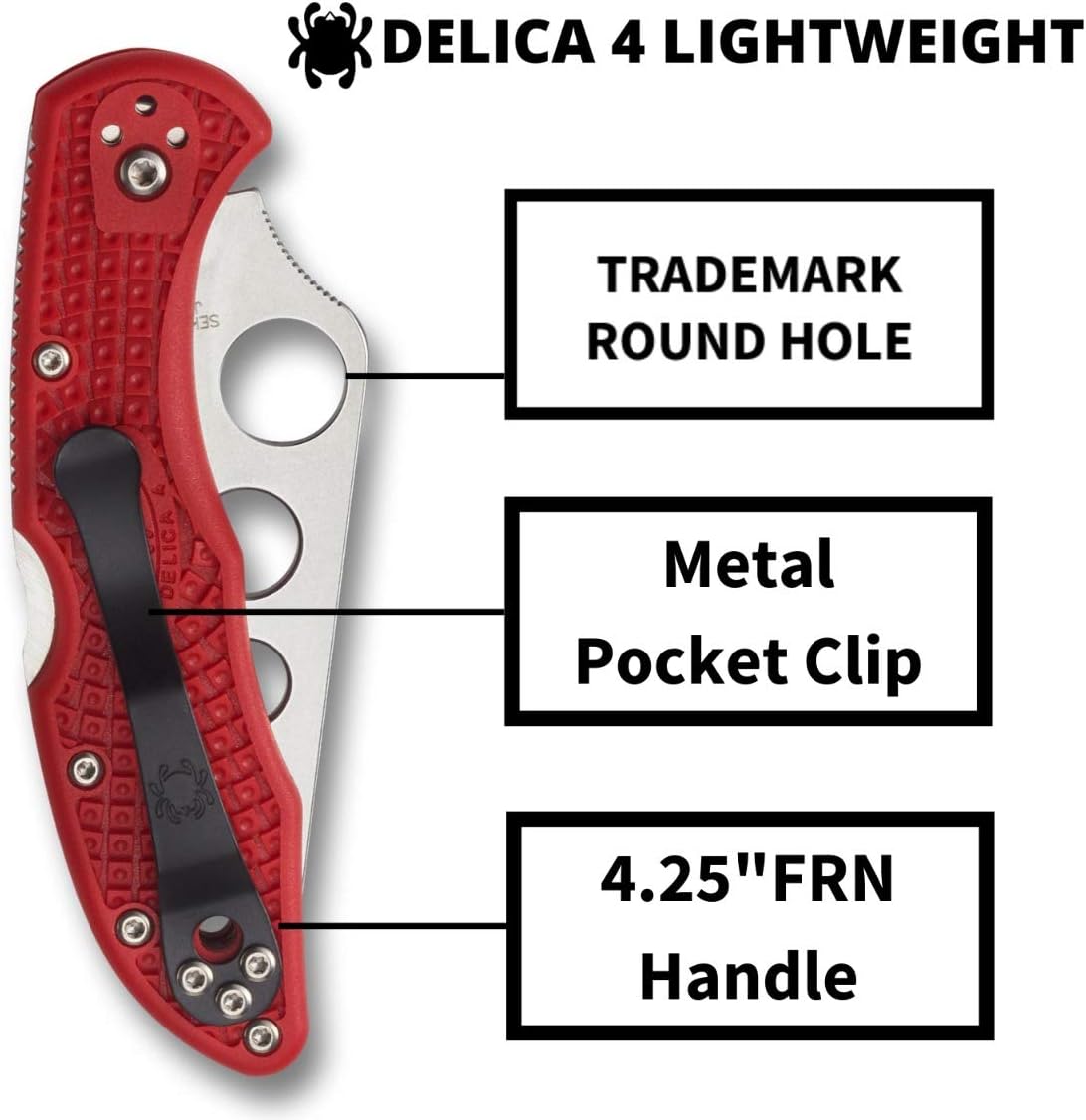 Spyderco Delica 4 Lightweight 7.15" Signature Folding Knife with 2.90" Flat-Ground Steel Blade and High-Strength FRN Handle - PlainEdge Grind