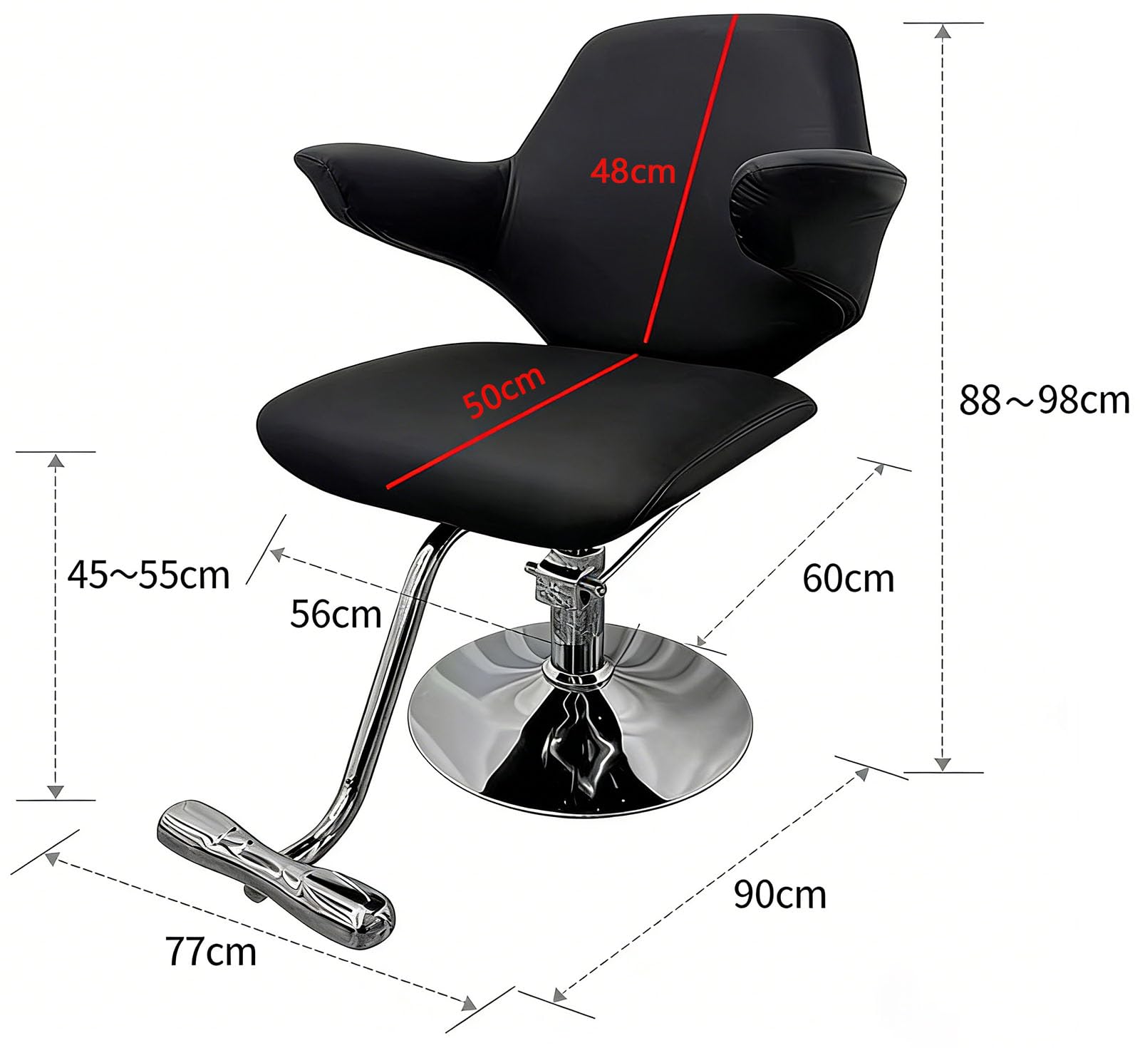 ZTGL Sillón Profesional de Peluquería Moderna Hidráulica, Silla de Salon de Peluquería Giratoria 360° Ajustable en Altura, Cuero PU Premium para Peluquería & SPA en Casa,Stainless Steel Base a4