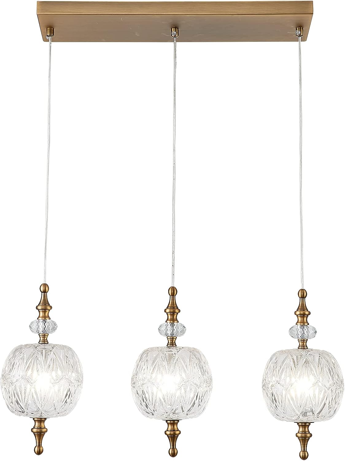 3 Lights Retro Chandelier Lighting Antique Bronze Pendant Lights,Modern Original Design Delicate Pattern Glass Gold Pendant Light Fixtures for Kitchen Island Dining Room Bedroom