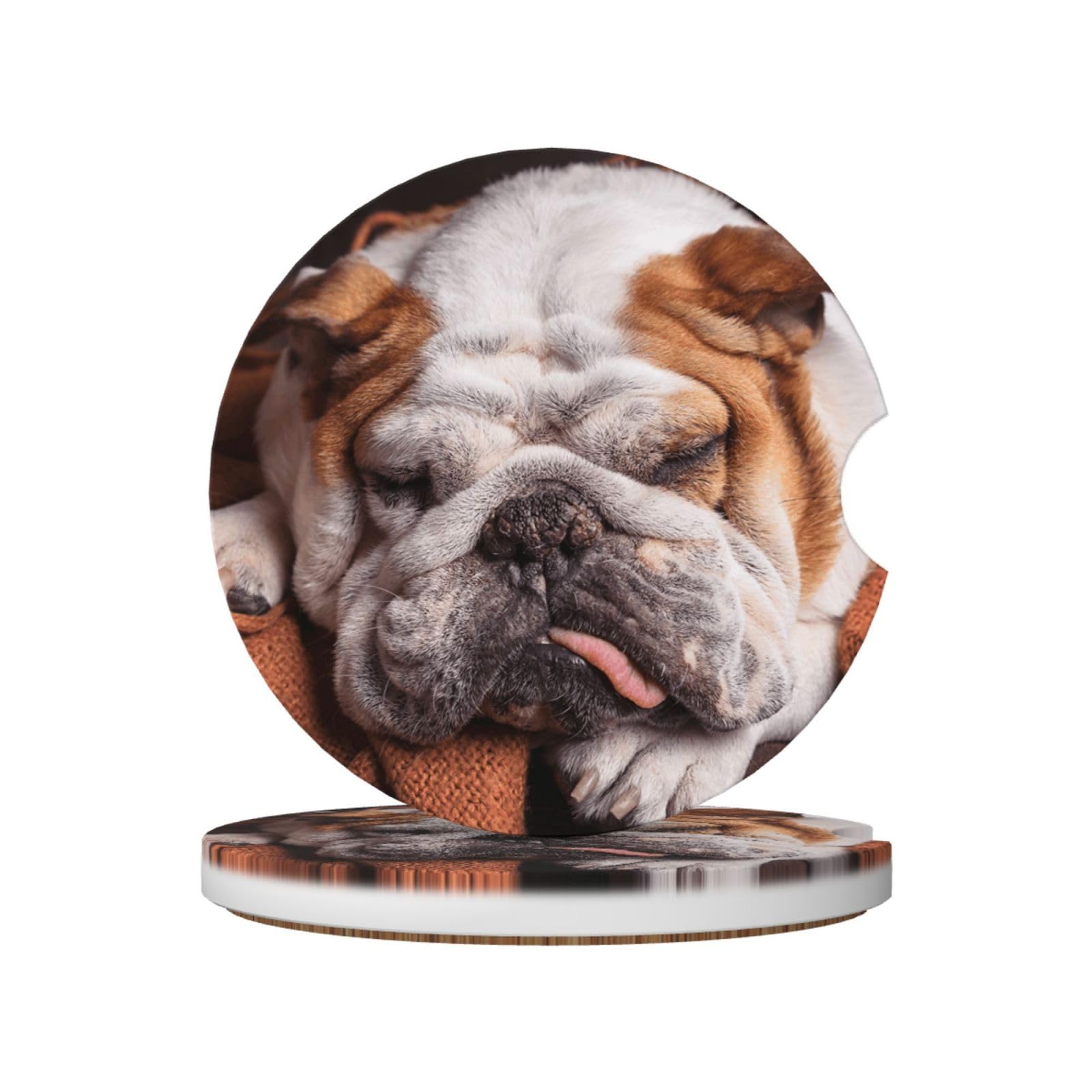English BullDogs Muzzle Pets Sleeping Dogs, Car Cup Holder Coasters 2 Pack, Absorbent Ceramic Car Coasters with Non Slip Cork Base
