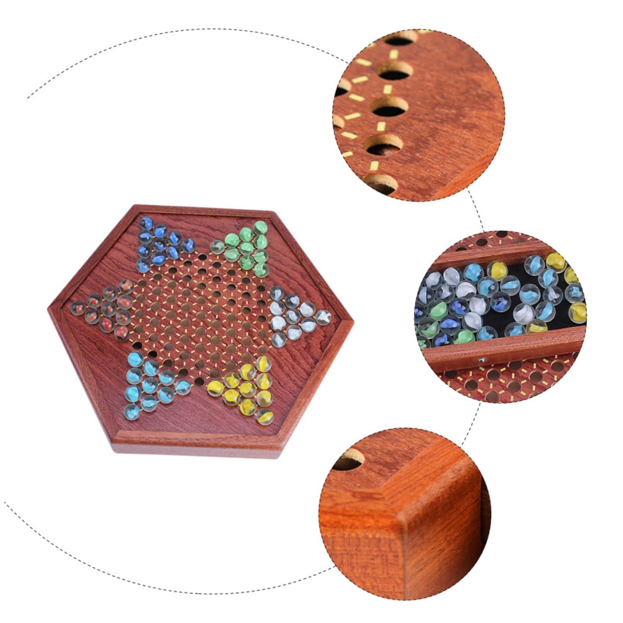 Damas Chinas de Madera Hexagonales con Cajón, 1 Juego Marrón