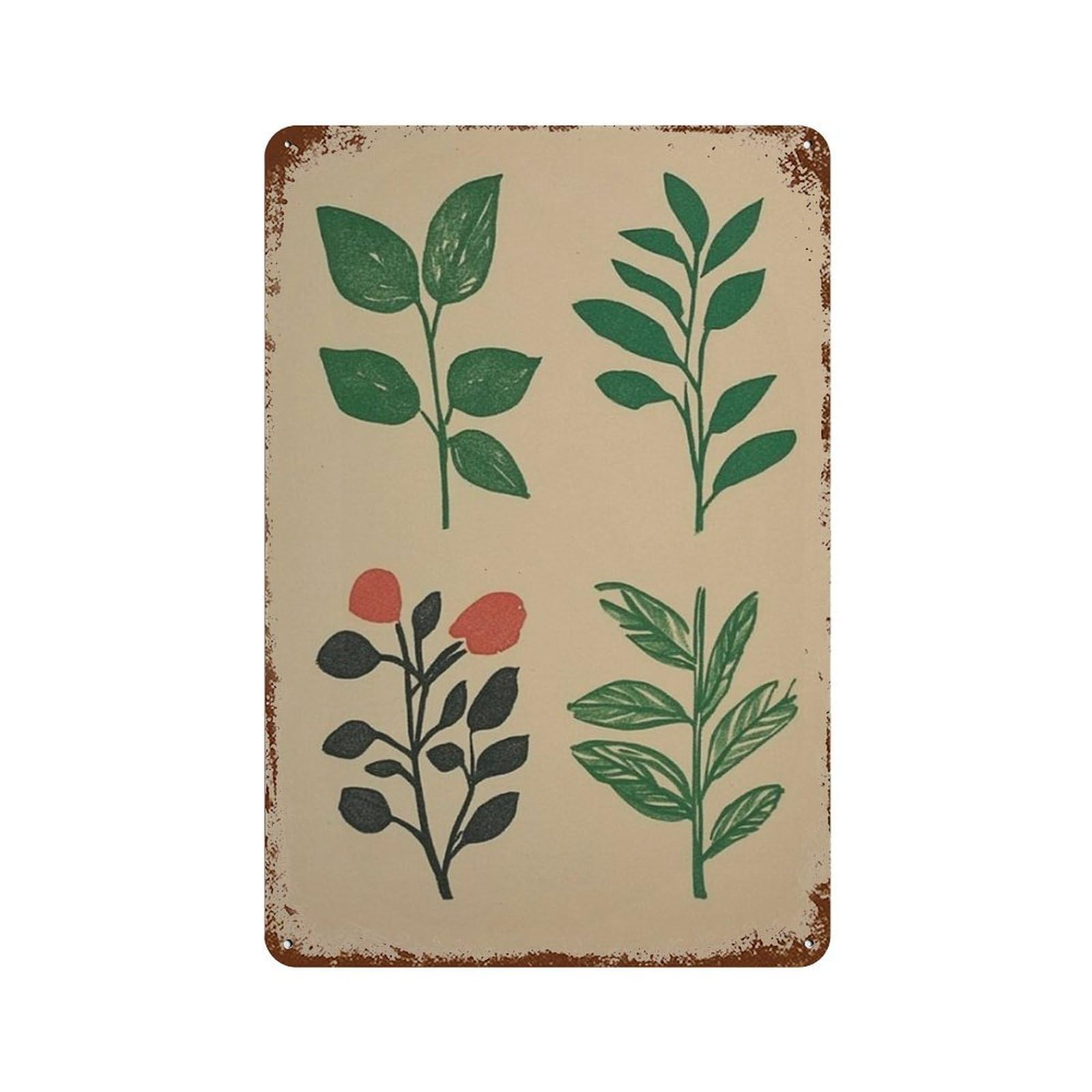 xiaoxiaoshen Botanical Leaves Minimal Plant Modern Herb Neutral Nature Wall Decor Art Metal Tin Poster Modern Home Decor Art Home Bar Shop Decorations Vintage Sign 30x20cm