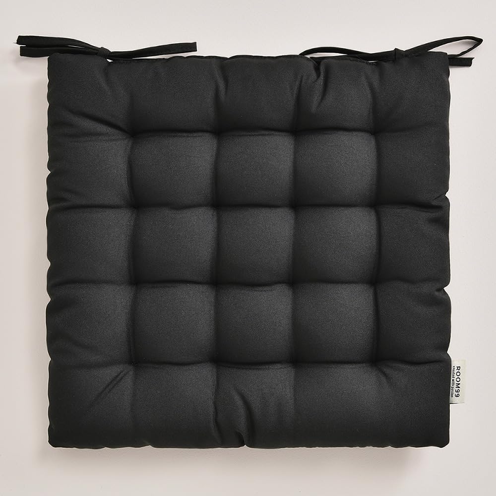 ROOM99 Coussins de Chaise avec Rubans Aura 40 x 40 x 4,5 cm Coussin d'assise rembourré, Galette de Chaise Interieur avec Attaches, antidérapants pour siège Blanc, 1 pièce