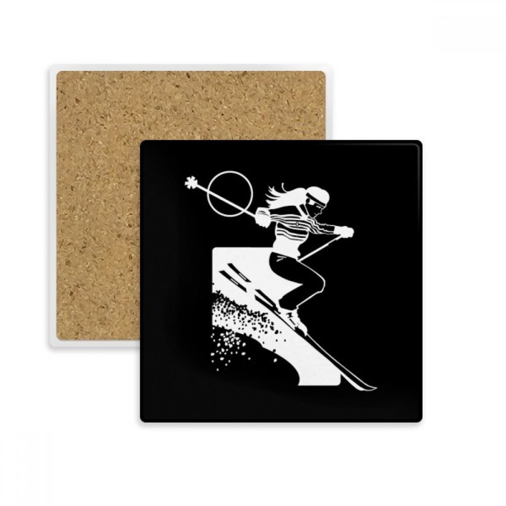 Coaster ski noir carré en pierre absorbant pour tasse