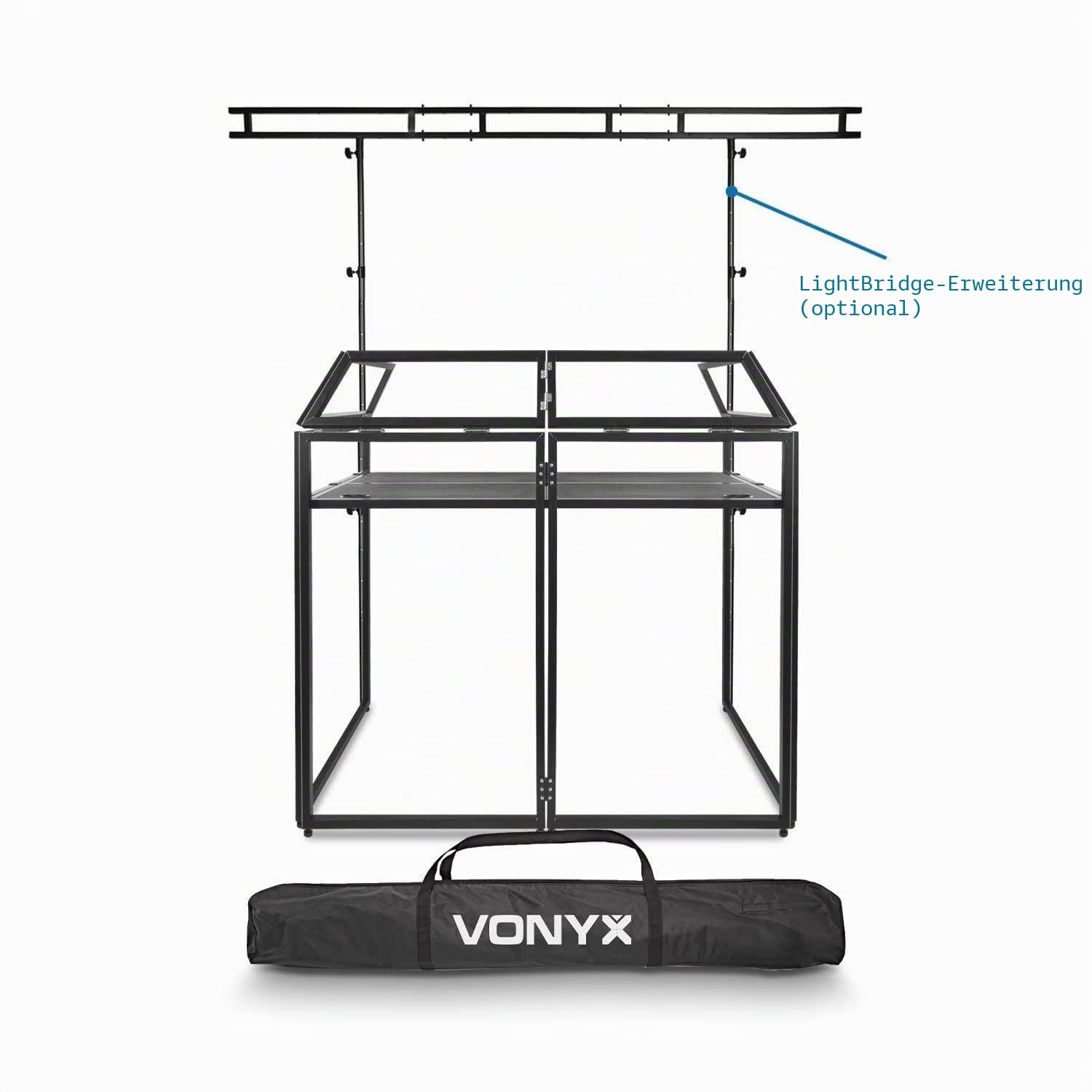 Vonyx DB3 DJ Pult, großer mobiler DJ Tisch klappbar, 146 x 73 x 132 cm, inklusive Tragetasche und weißer und schwarzer Husse DJ Booth, faltbar DJ Equipment, DJ Table, DJ Stand mit Husse