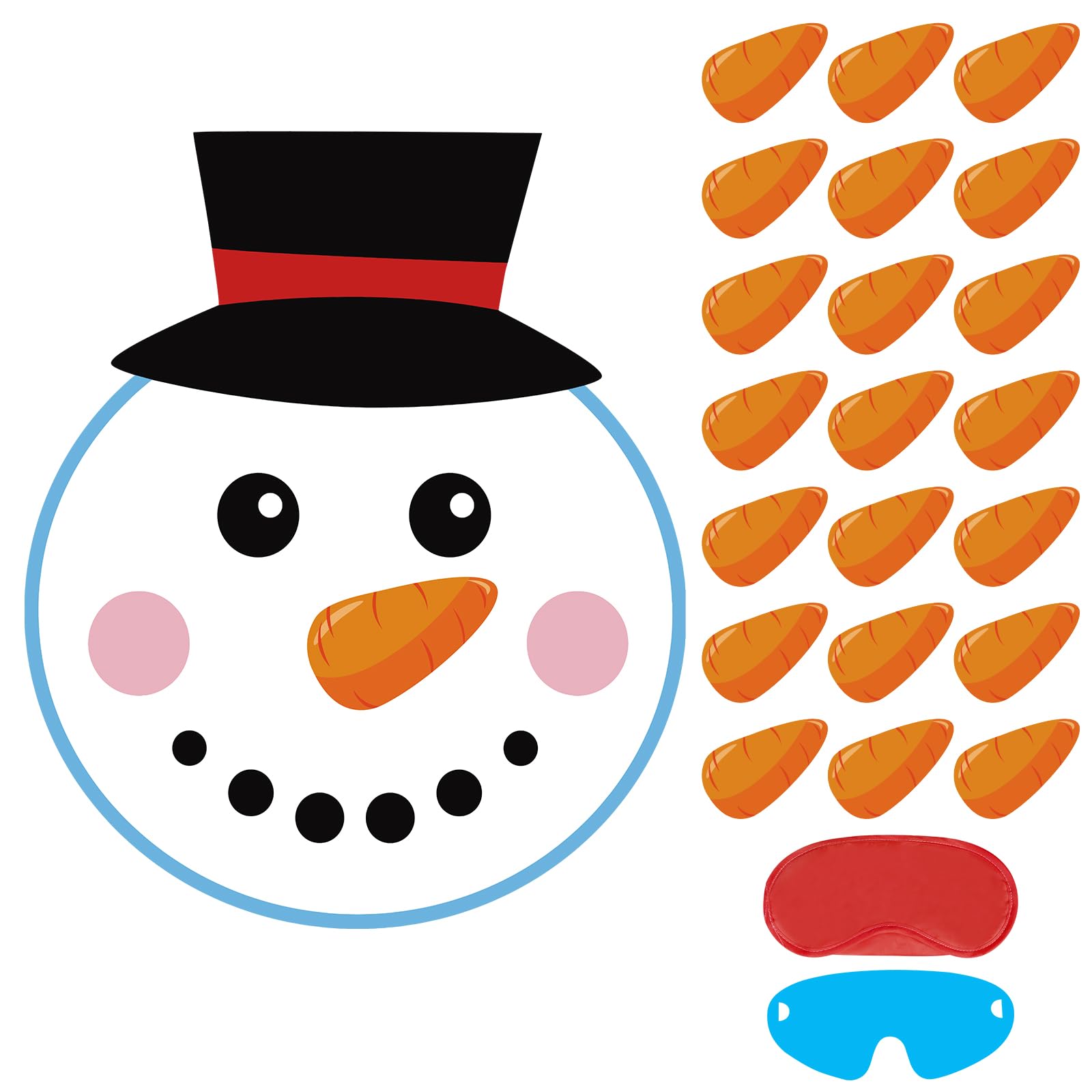 Hxezoc Pin the Nose On The Snowman with 20pcs Carrot Nose Stickers Christmas Party Games Xmas Party Favor Supplies for Kids Adults
