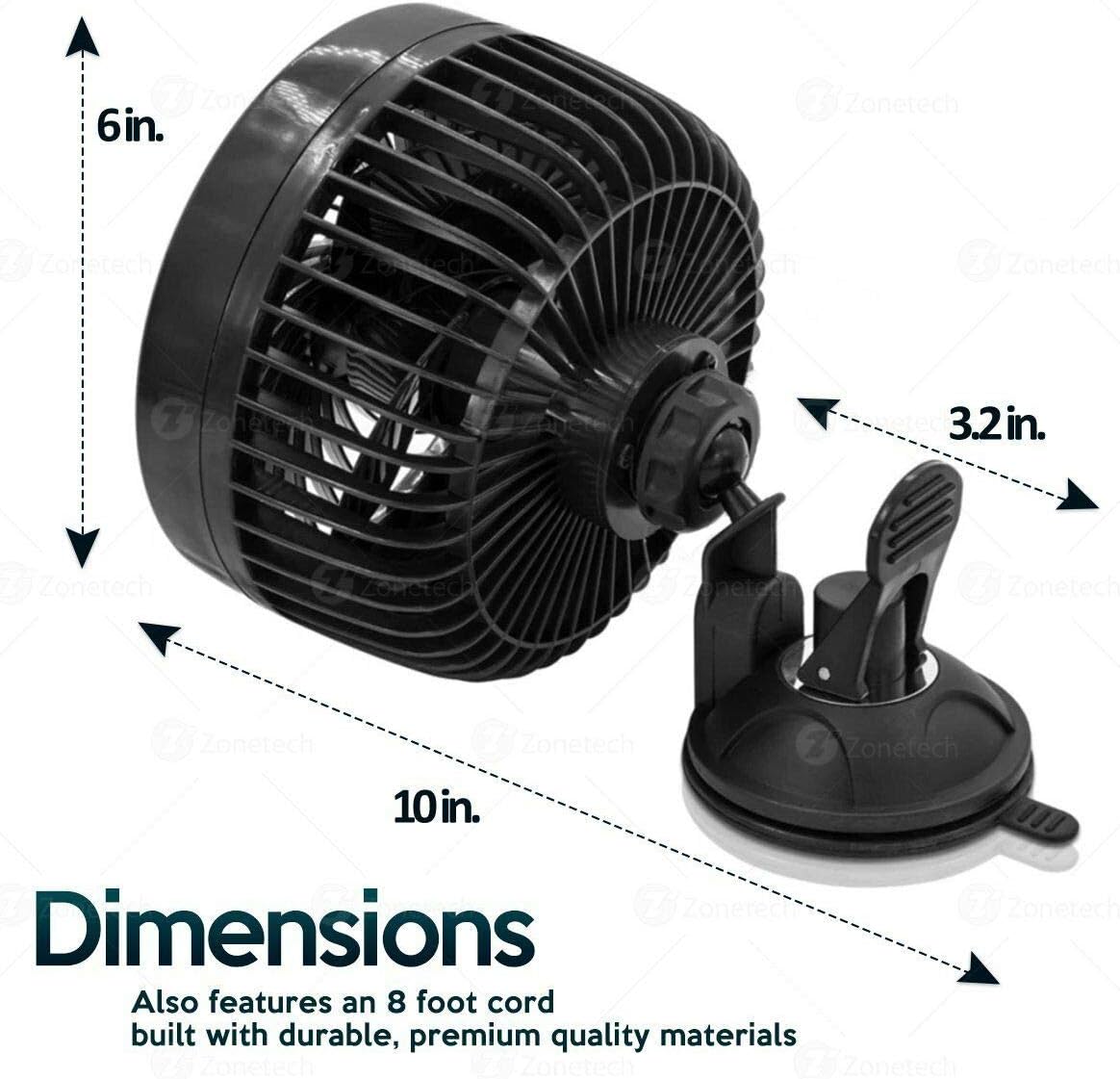Zone Tech 4.5" 12V Stepless Speed Car Fan - Premium Quality Adjustment Suction Cup Auto Powerful Quiet Stepless Speed Change Rotatable 12V Car Fans Cooling Air Fan