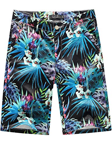 SSLR Men's Print Mid Rise Regular Fit Hawaiian Casual Board Shorts (38, Black)