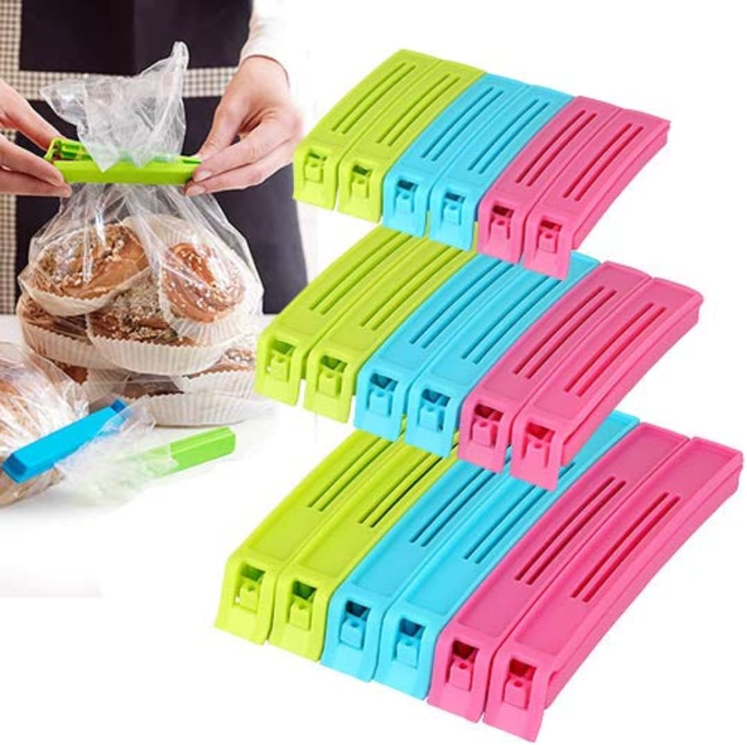 Suzec 18 Pcs - 3 Different Size Plastic Food Snack Bag Pouch Clip Sealer Large, Medium, Small Plastic Snack Seal Sealing Bag Clips Vacuum Sealer (Set of 18, Multi-Color) (Multicolor)