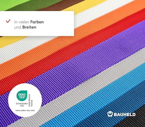 BAUHELD® 10m Universal Gurtband 20mm [Made in Germany] - Gewebe Montage-Band aus Polypropylen - Gurt zum Befestigen, Nähen oder Zubehör für Rucksack, Koffer, Steck-Schnalle, Spannriemen - Schwarz