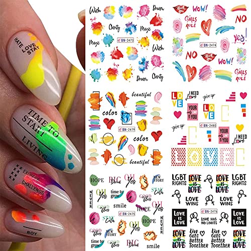 Graffiti Fun Nail Sticker Decals Gay Pride Transfer Foil For Nail Art Decorations Supplies Lgbt Water Slider Accessories Love Is Love Watermark Slider Manicure Kit Party Decals For Women 12Pcs #TOP3