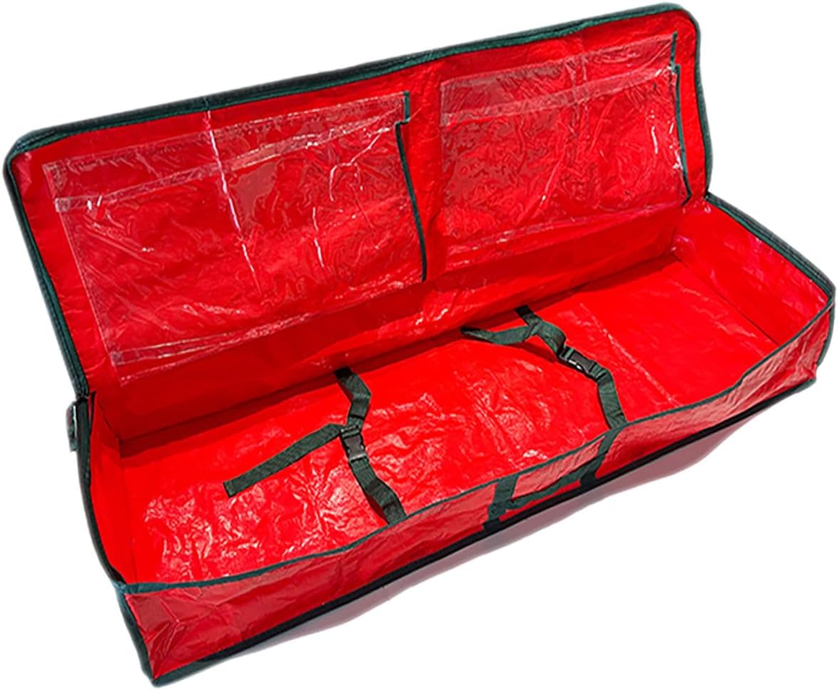 Large Christmas Tree Storage Bag with Handles and Zipper, Waterproof Red Tree Storage Pouch 120x36x13cm for Holiday Decoration Organizer