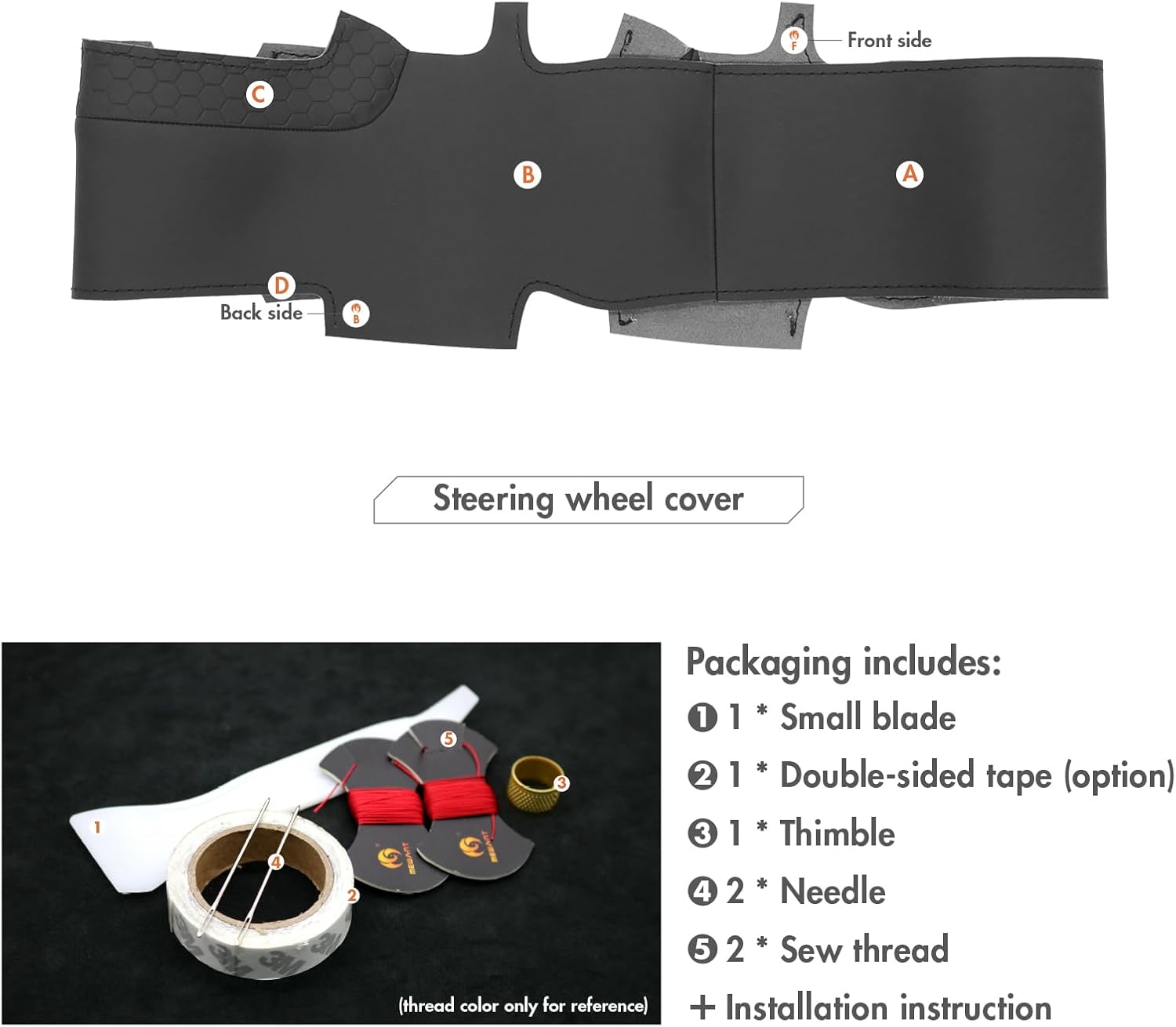 MEWANT Steering Wheel Cover for Ford Mustang Mach-E 2021-2025 Hand-Stitched Steering Wheel Wrap