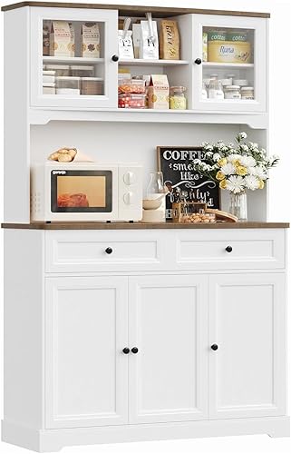 Miniatura 7 de Armario de almacenamiento de despensa de cocina, gabinete independiente con armario de buffet, despensa utilitaria con soporte para microondas,