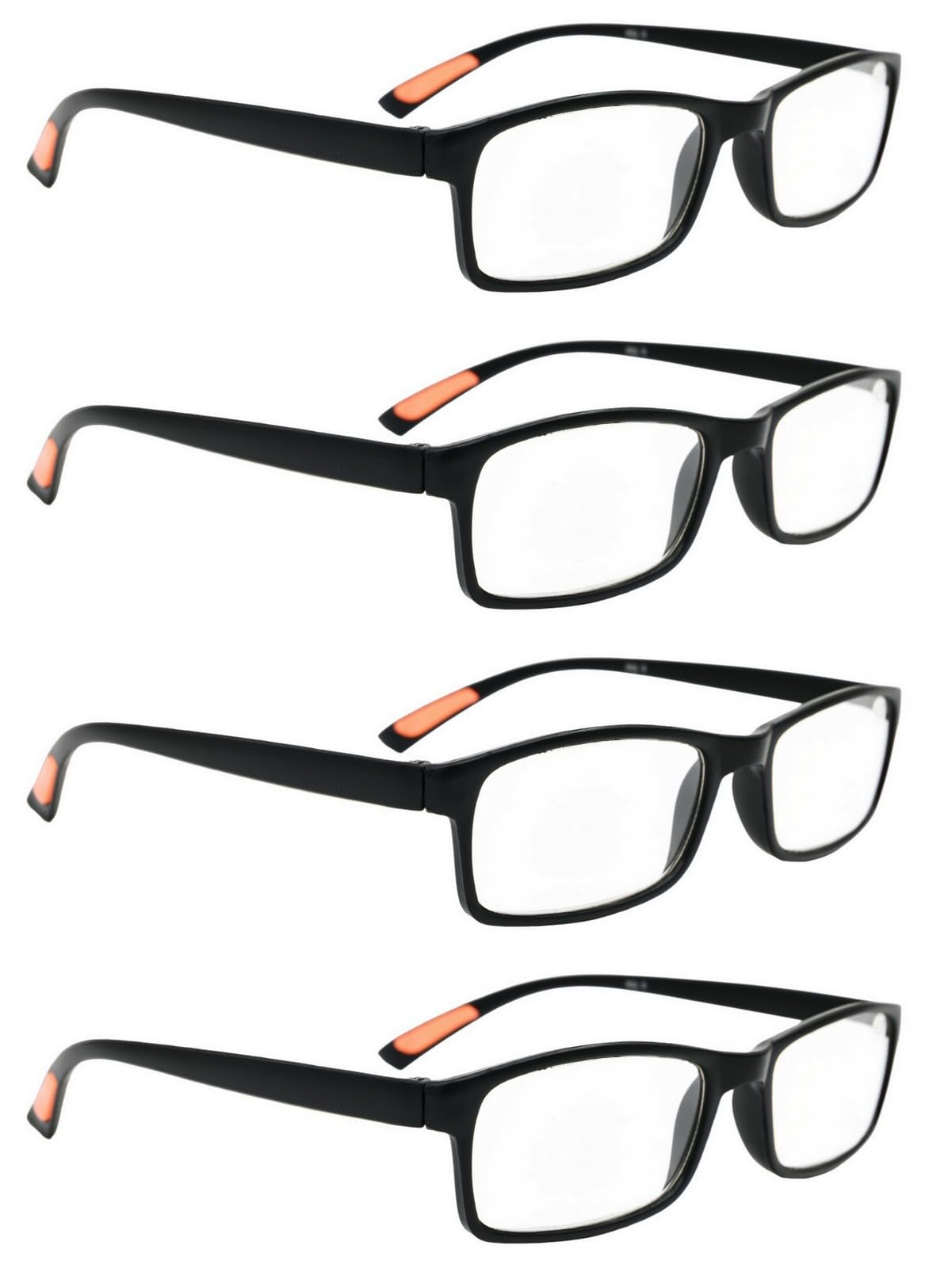 Fads & Fashions 4 x PAIRS with FREEPOST Bendable TR90 Reading Glasses, Flexible, Quality Lenses, Super-lite with 13 Lens Strengths RG9 (4 X Black & Orange, 2.25, x)