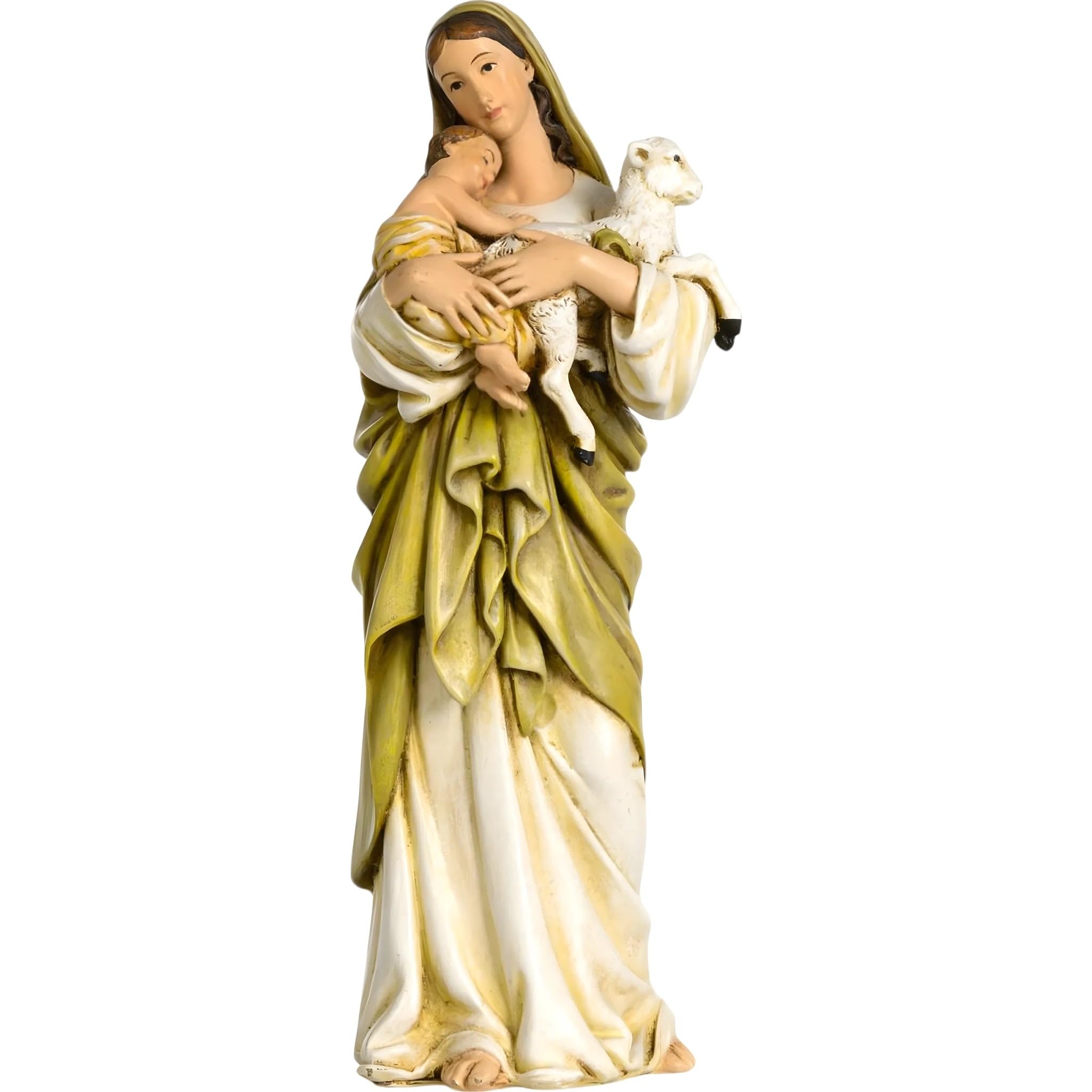 Dolfi | Madonna with Child and Sheep in Wood Pulp 15 cm | Hand-Coloured Wood in Val Gardena | Nativity Figure