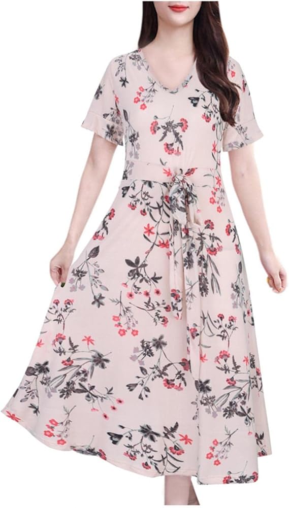 Amazon Co Jp Churchwoo 花柄ワンピース シフォン プリント レディース ロング丈 マキシ丈 長袖 Vネック ドレス Aライン スリットワンピース ハイウエスト 着痩せ 大人 きれいめ エレガント 柔らかい 春夏 マキシ丈 ロング Vネック ゆったり シューズ バッグ