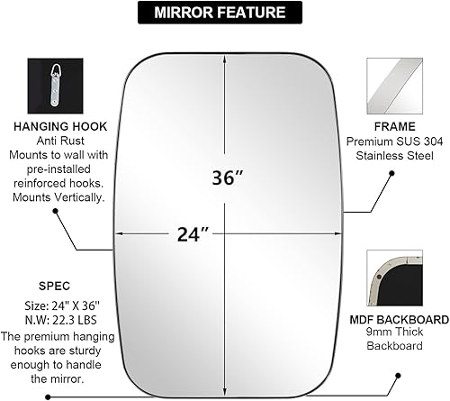 Miniatura 197 de ANDY STAR Espejos ovalados dorados para baño, espejo de pared oblongo, con marco de metal dorado cepillado de 24 x 36 pulgadas, espejo de tocador