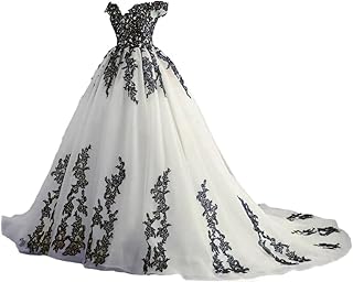Off Shoulder Boho Plus Size Wedding Dresses Lace Appliques White and Black Wedding Gowns Tulle Bridal Dresses - Buy now