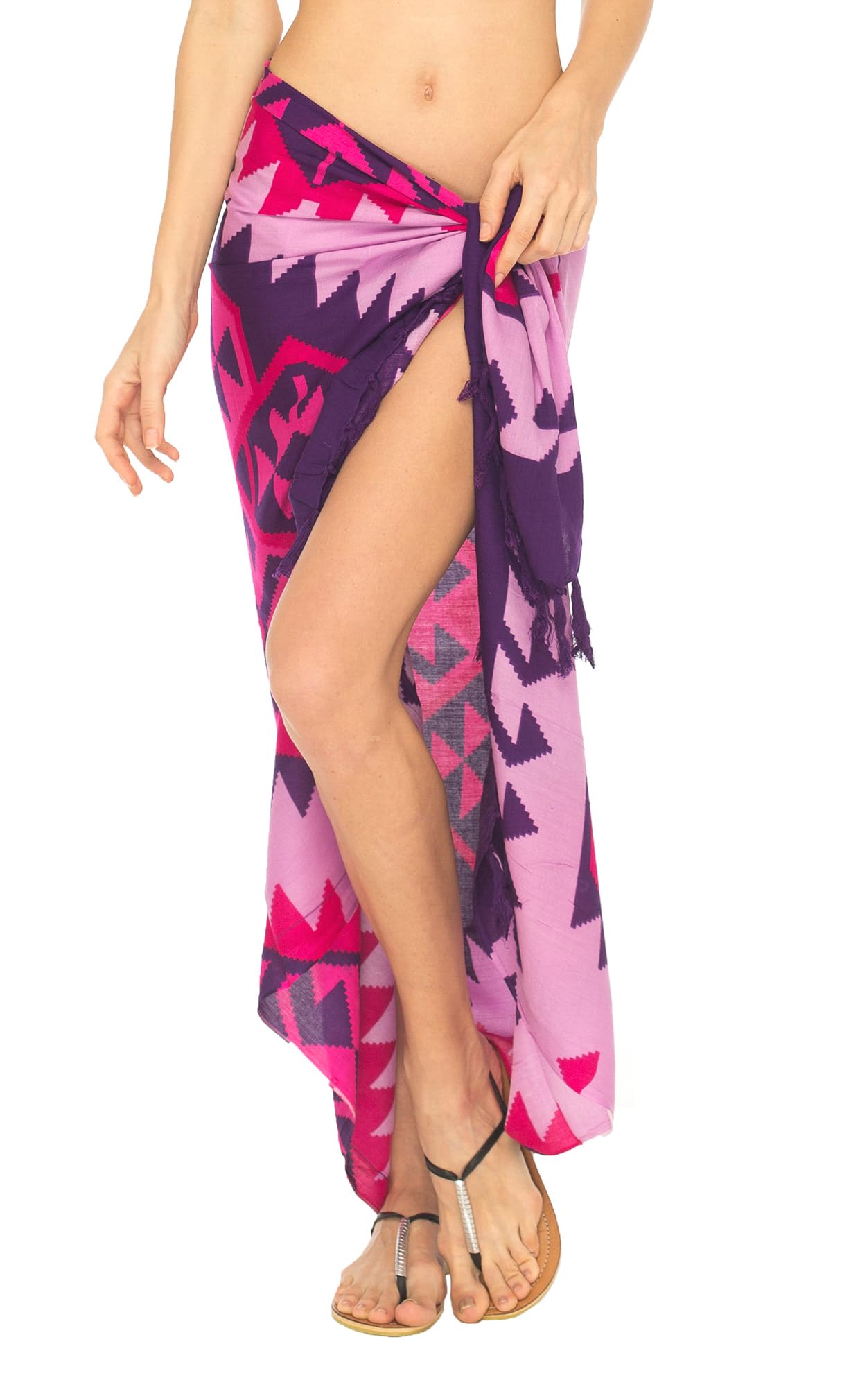 shu-shi Sarong Wraps for Women Beach Cover up Skirt Rayon Pareo Hand-Screen Printed Tribal Geometric Lightweight Wrap-picture-33