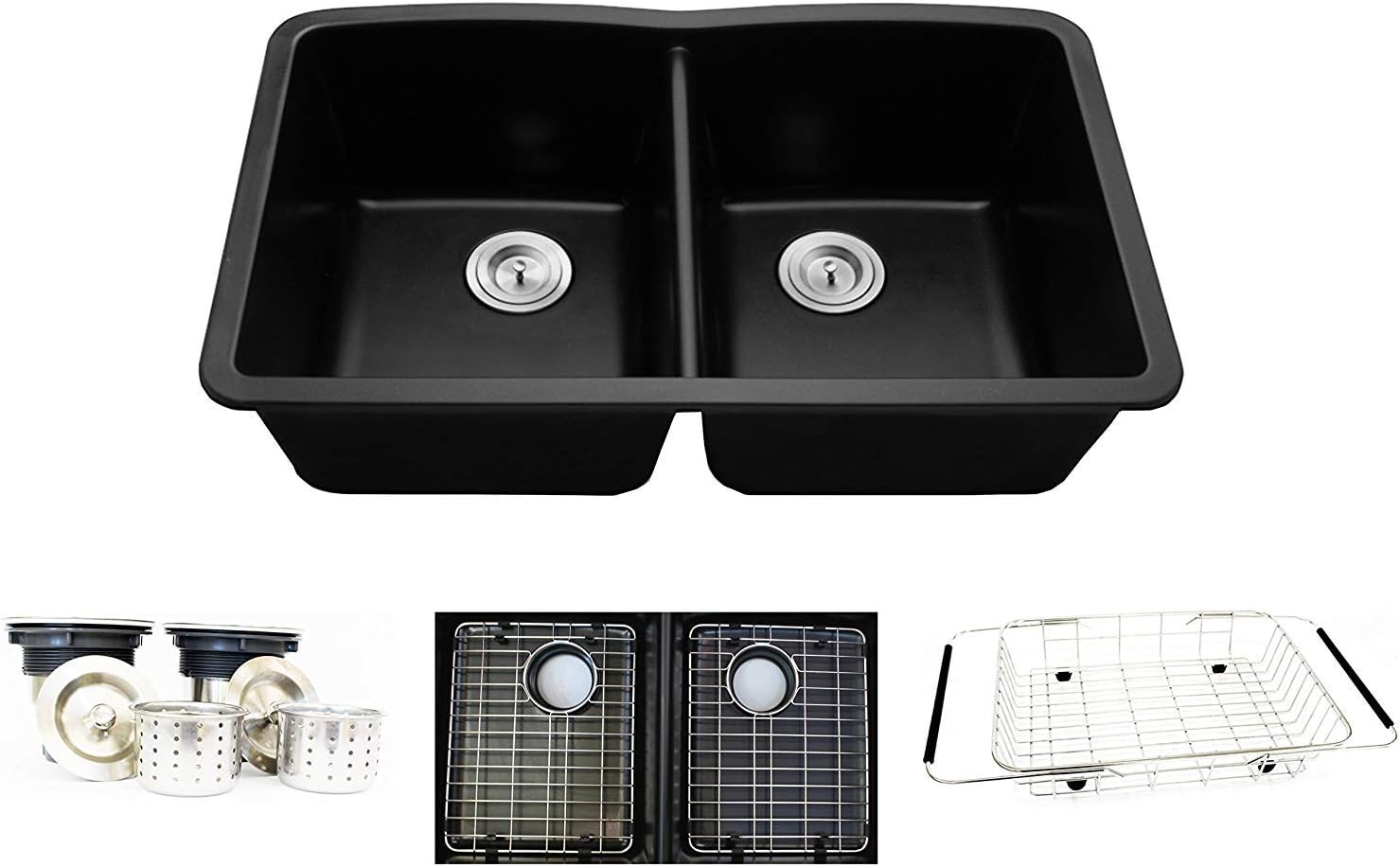 Black Dual Mount Kitchen Sink Black Sink Granite Composite Double Bowl 32 Inch