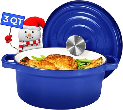 Miniatura 2 de Healthy Choices Juego de utensilios de cocina de hierro fundido esmaltado azul, regalos de cocina de Navidad para mamá, olla de horno holandés de 3