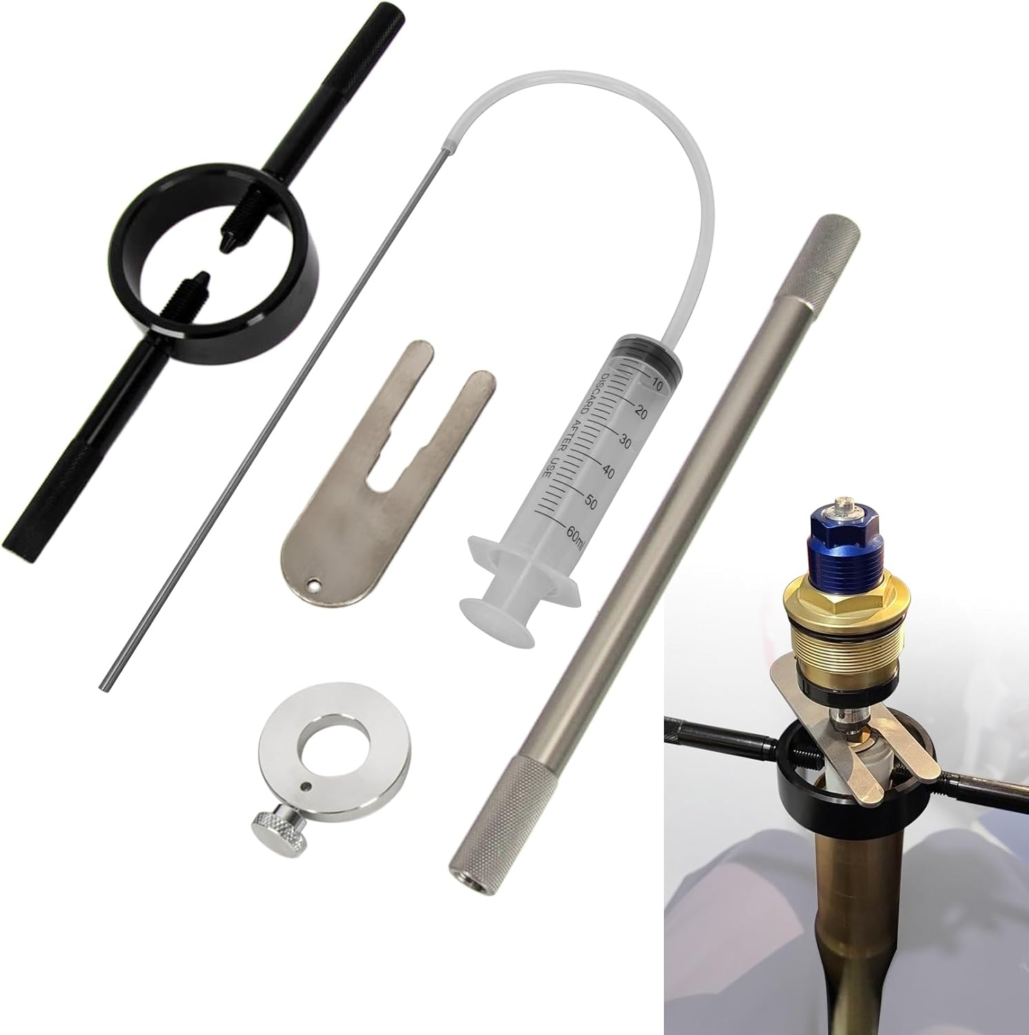 Motorcycle Fork Service Tool Kit - PSLER Fork Spring Compressor, Oil Level and Damper Rod Bleed Tool
