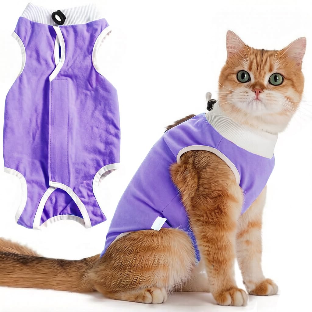 Combinaison convalescence chat respirante anti-morsure pour plaie abdominale