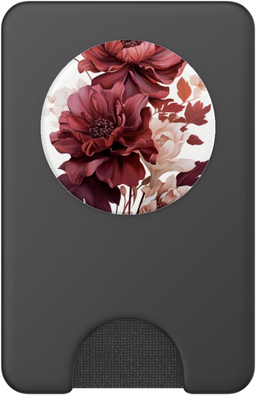 Burgundy Red Floral Flower PopSockets PopWallet for MagSafe