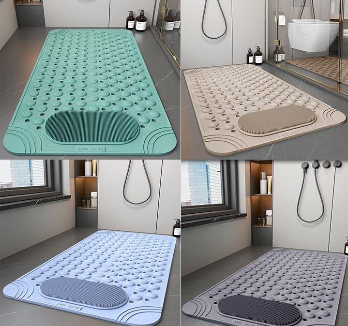 Badematte, Duschmatten, quadratische rutschfeste Duschmatte mit Fußschrubberbürste, starken Saugnäpfen, Fußmassagegerät-Reiniger, Badematte, mit Abflusslöchern, Badewannenmatten-Pads (beige,