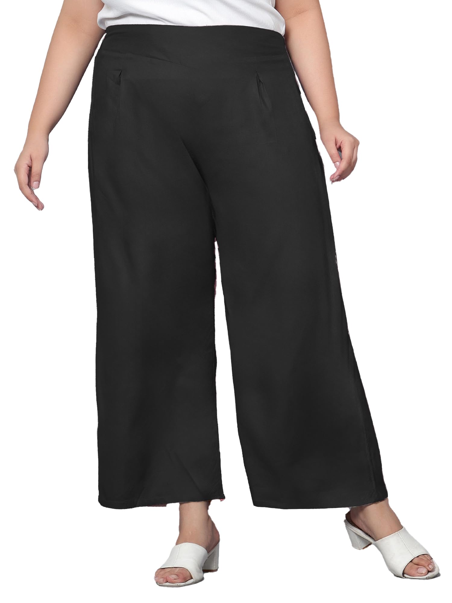 indietoga Women's Plus Size Solid Rayon Flared Lounge Pants-picture-15