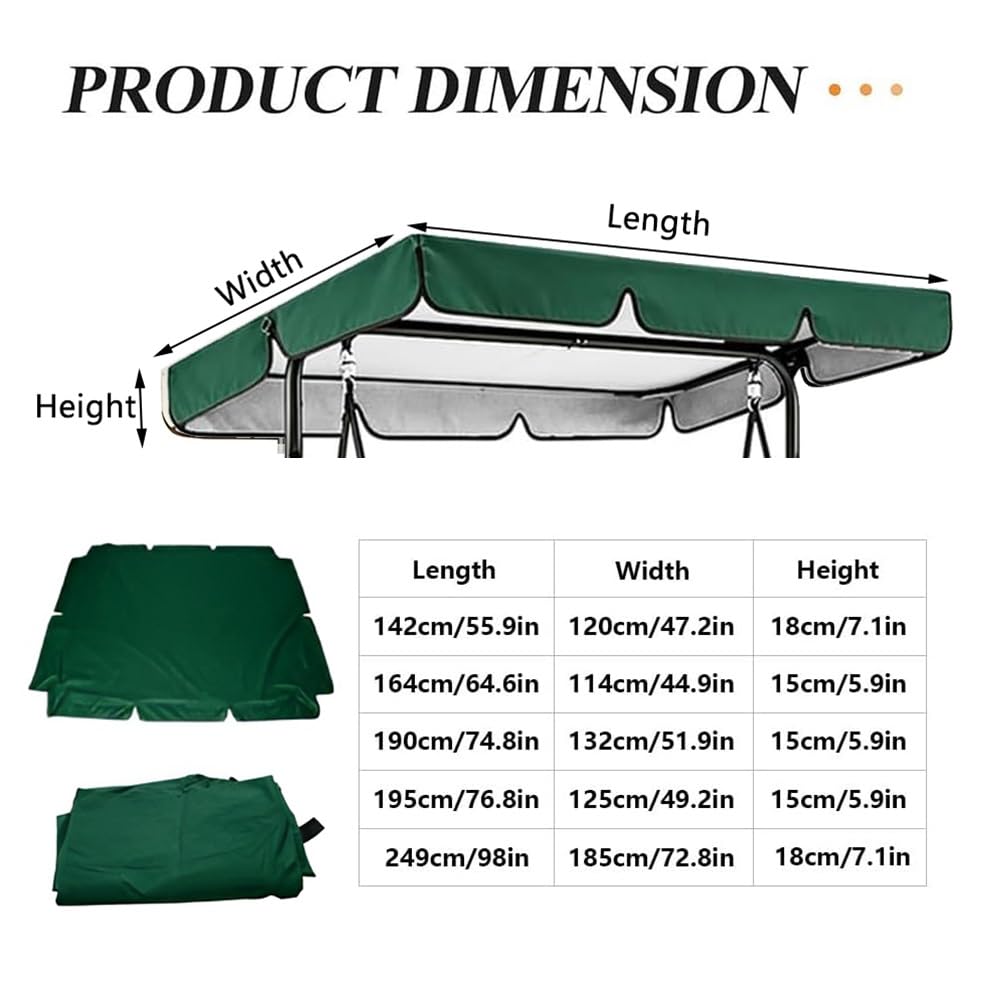 Toile de Rechange pour Balancelle de Jardin, Toit de Balançoire Imperméable, Housse de Remplacement pour Balancelle en Polyester(190x132x15cm/75x52in)