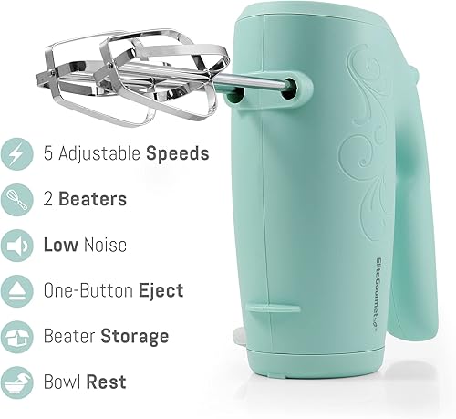 Miniatura 3 de Elite Gourmet EHM003M Maxi-Matic Ultra Power - Batidora de mano eléctrica de cocina de 5 velocidades con 2 mezclas batidas cremosas de acero