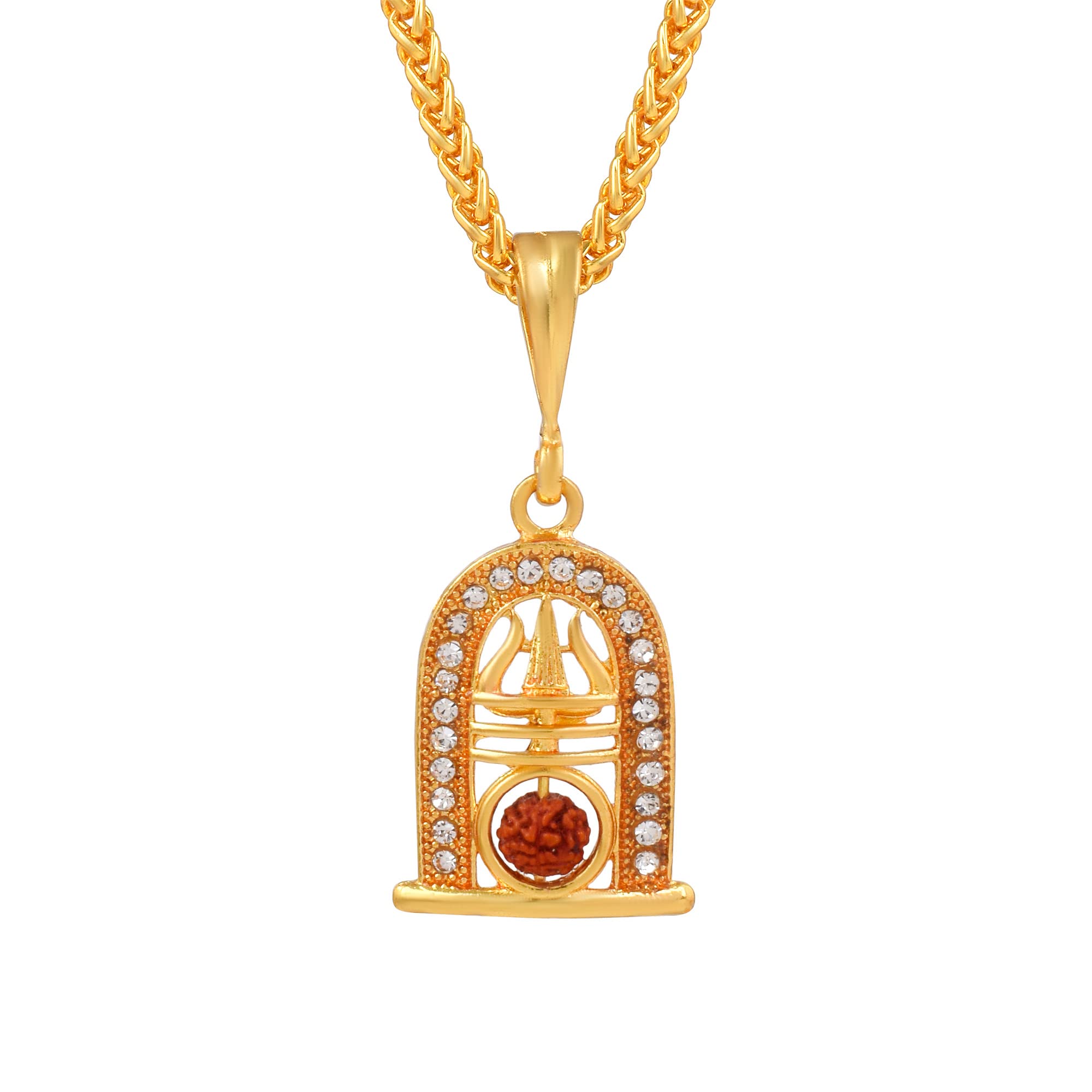 zumrut � Gold Plated Lord Shiva/Shiva Shivling Mahadev Bholenath Bahubali Rudraksha Trishul Inspired Chain Pendant Locket Necklace for Men and Women-picture-39