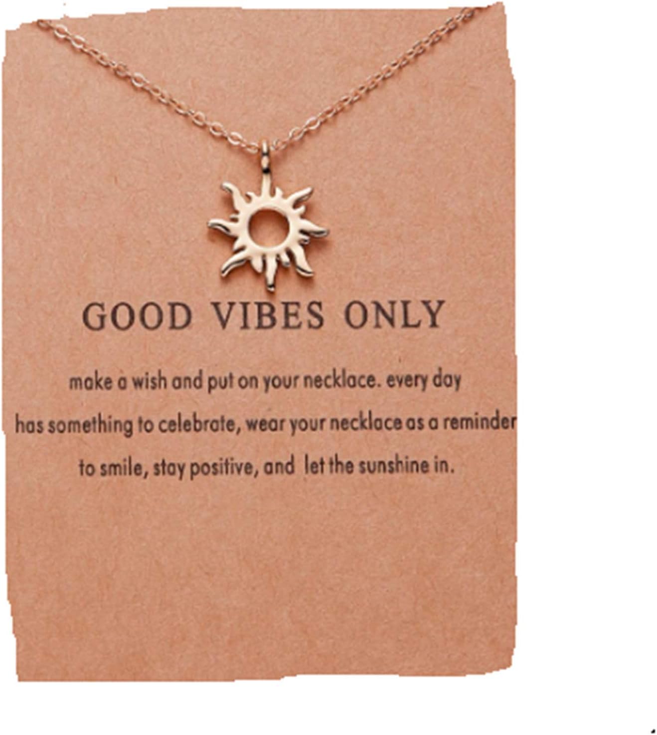 CrownOfRibbonsSunshine necklace, Happy Jewellery, Good Vibes friendship pendant and chain, gold tone