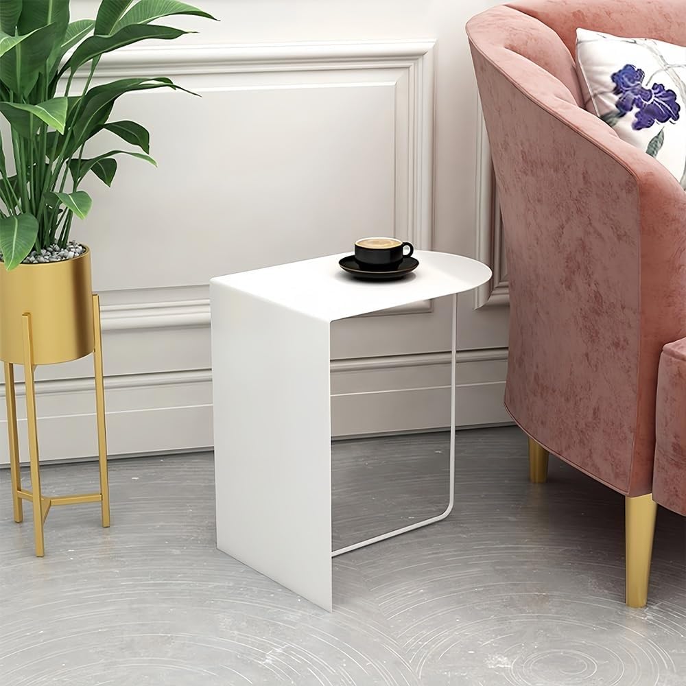Creative Corner Table Metal Mini Nightstand Decorative Sofa Side Table for Small Spaces Living Room Guest Room Heavy Duty(White)