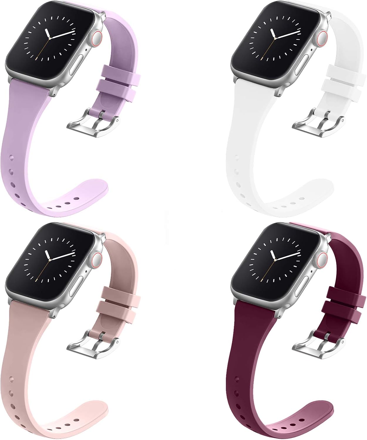 Adepoy Compatible with Apple Watch Bands 38mm 40mm 41mm 42mm 44mm 45mm for Women Men, Soft Silicone Narrow Slim Replacement Sport Wristbands for iWatch Series 7 6 5 4 3 2 1 SE
