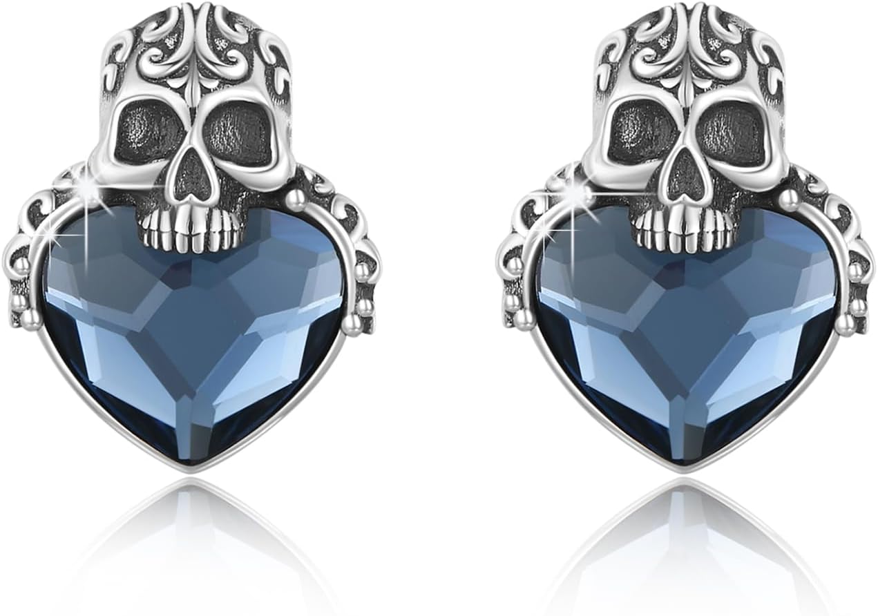 Skull Earrings for Women Men 925 Sterling Silver Skull Stud Earrings Gothic Earrings Halloween Jewelry Gifts for Women Men