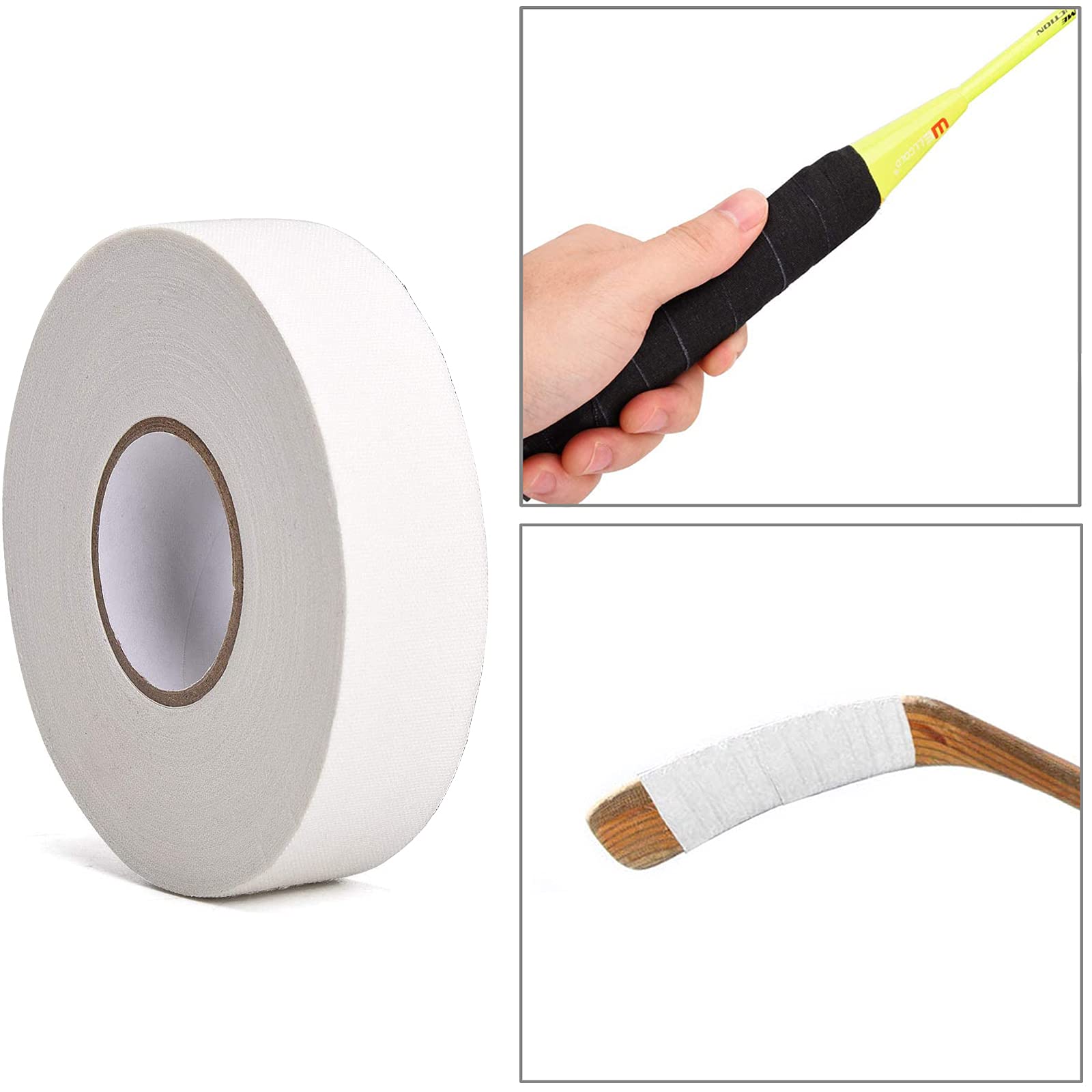 2 Rollos de Cintas de Hockey, Cinta de Agarre de Hockey Antideslizante, Cinta de Agarre de Hockey para Manillar, para Agarre de Bádminton, Barra de Golf, Hockey sobre Patines, 20M, (Negro, Blanco)