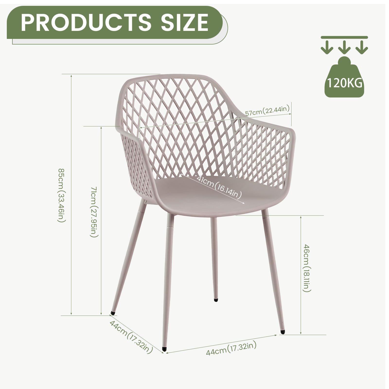 buybyroom Sillas Terraza Exterior, Pack de 4 Sillas Jardin Exterior con Reposabrazos, Patas de Metal y Respaldo de Plástico Ergonómico, para Jardín, Terraza, Balcón, Salón,Comedor,Caqui Claro