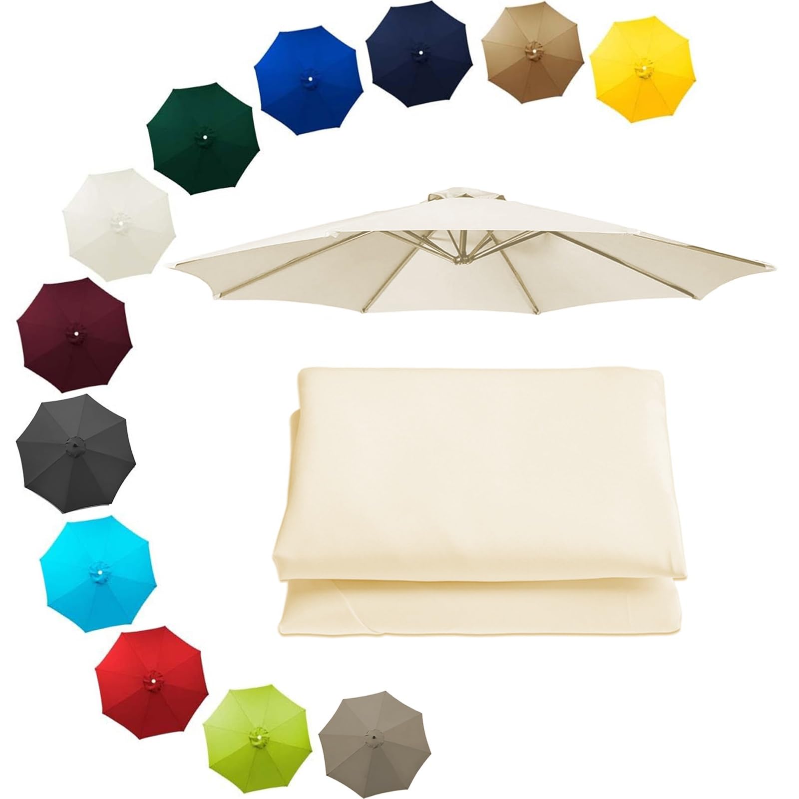200cm 230cm 250cm 270cm 300cm 350cm/6ribs 8 Ribs Replacement Parasol Fabric Cover, Sun Umbrella Replacement Cloth, Garden Parasol Canopy Cover(Beige,8.8ft(270cm)/6 arms)